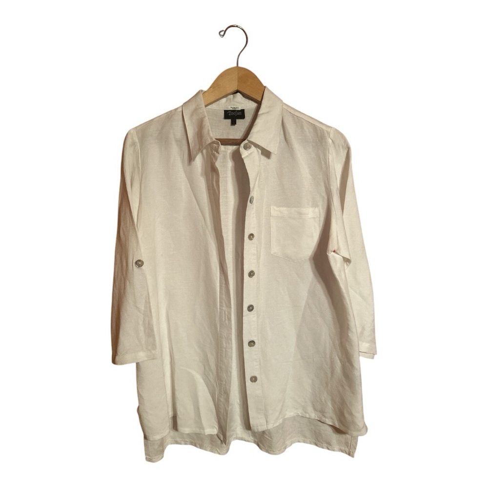 🆕 NWOT Toofan 3/4 Sleeve White Linen Button Down Women’s Size Large